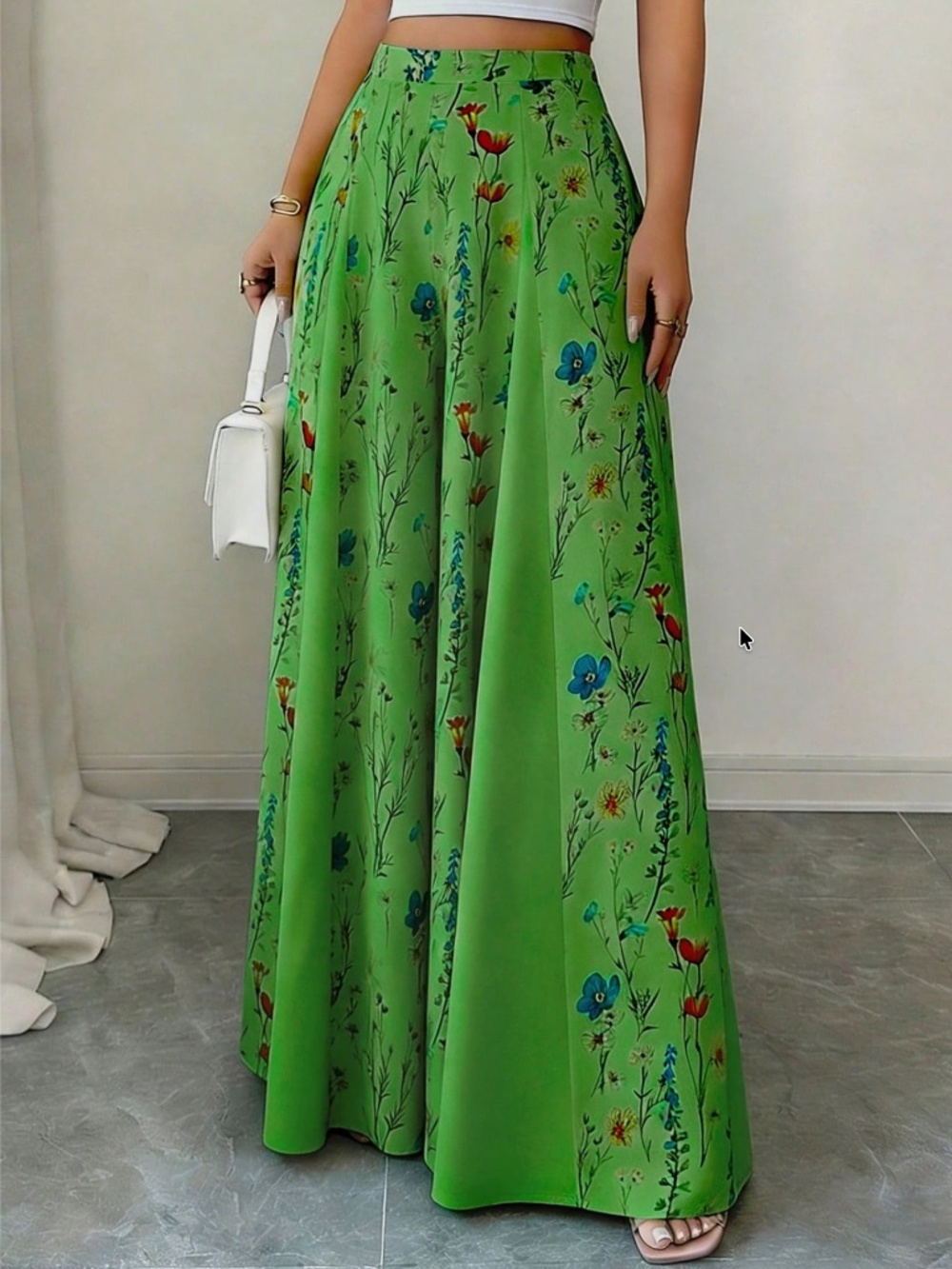 Boho Floral Print Stretchy Pants Wide Leg Flowy Pants - Picture 6 of 9